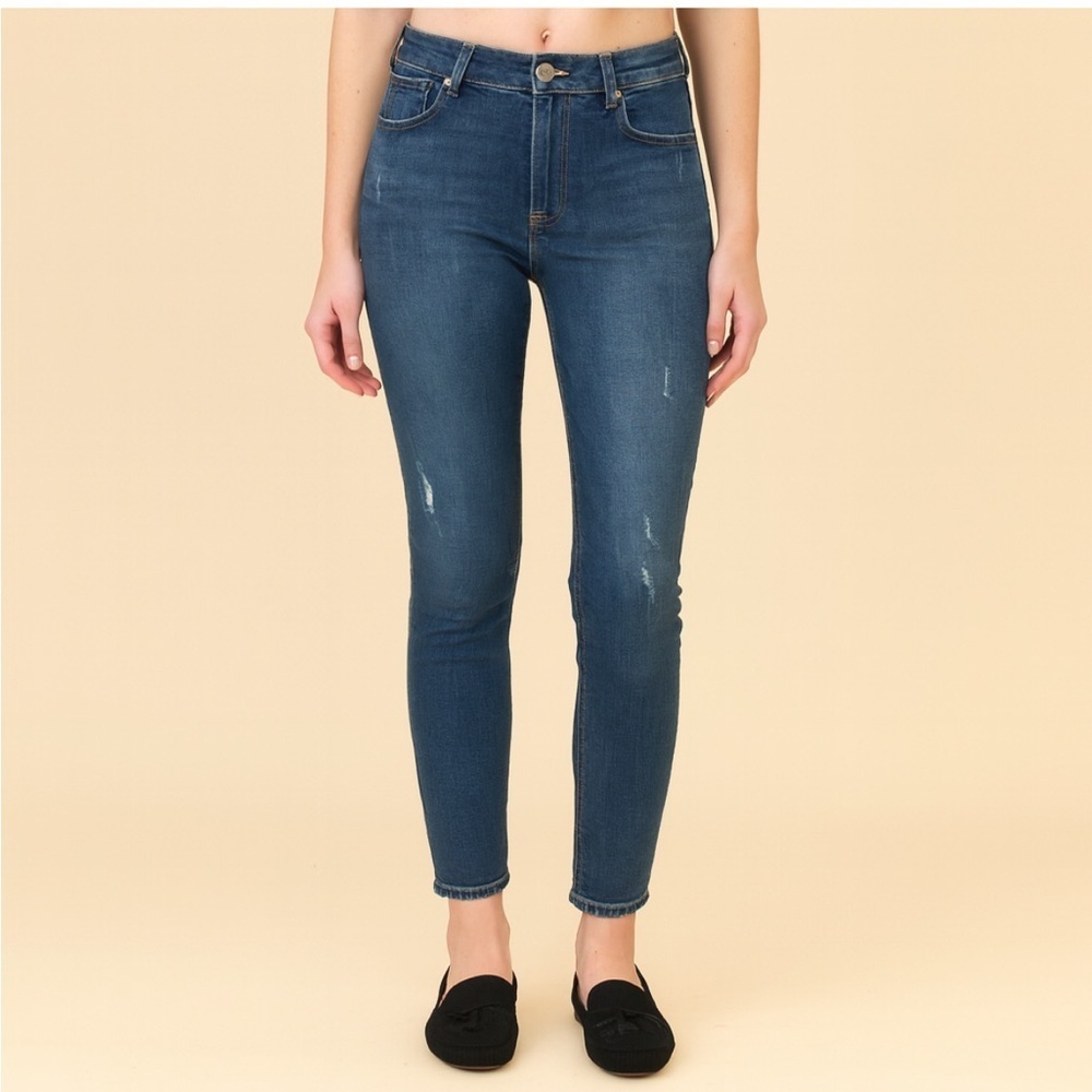 Pistola Distressed Blue Women's Skinny Jeans Zipper Hem Size 30